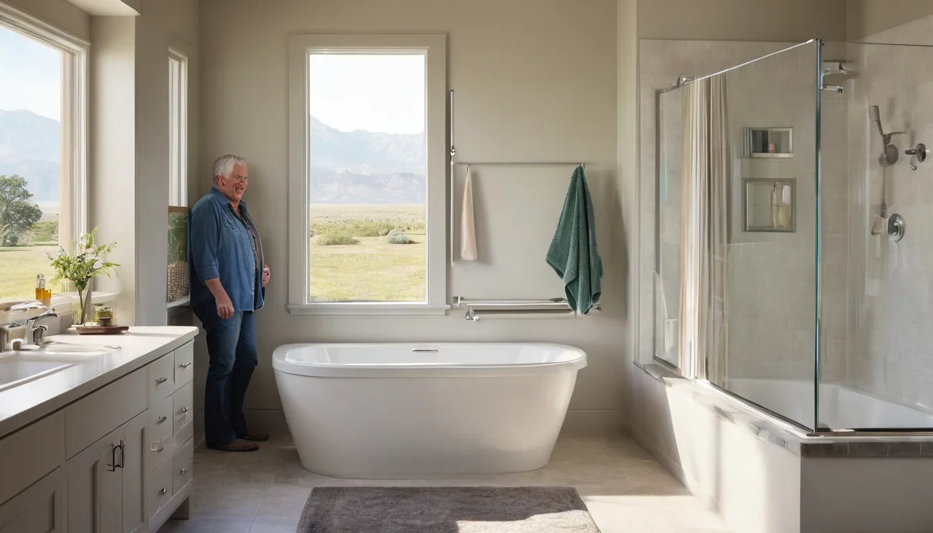 A bright, welcoming bathroom in a Manteno area home with a walk-in tub and safety grab bars